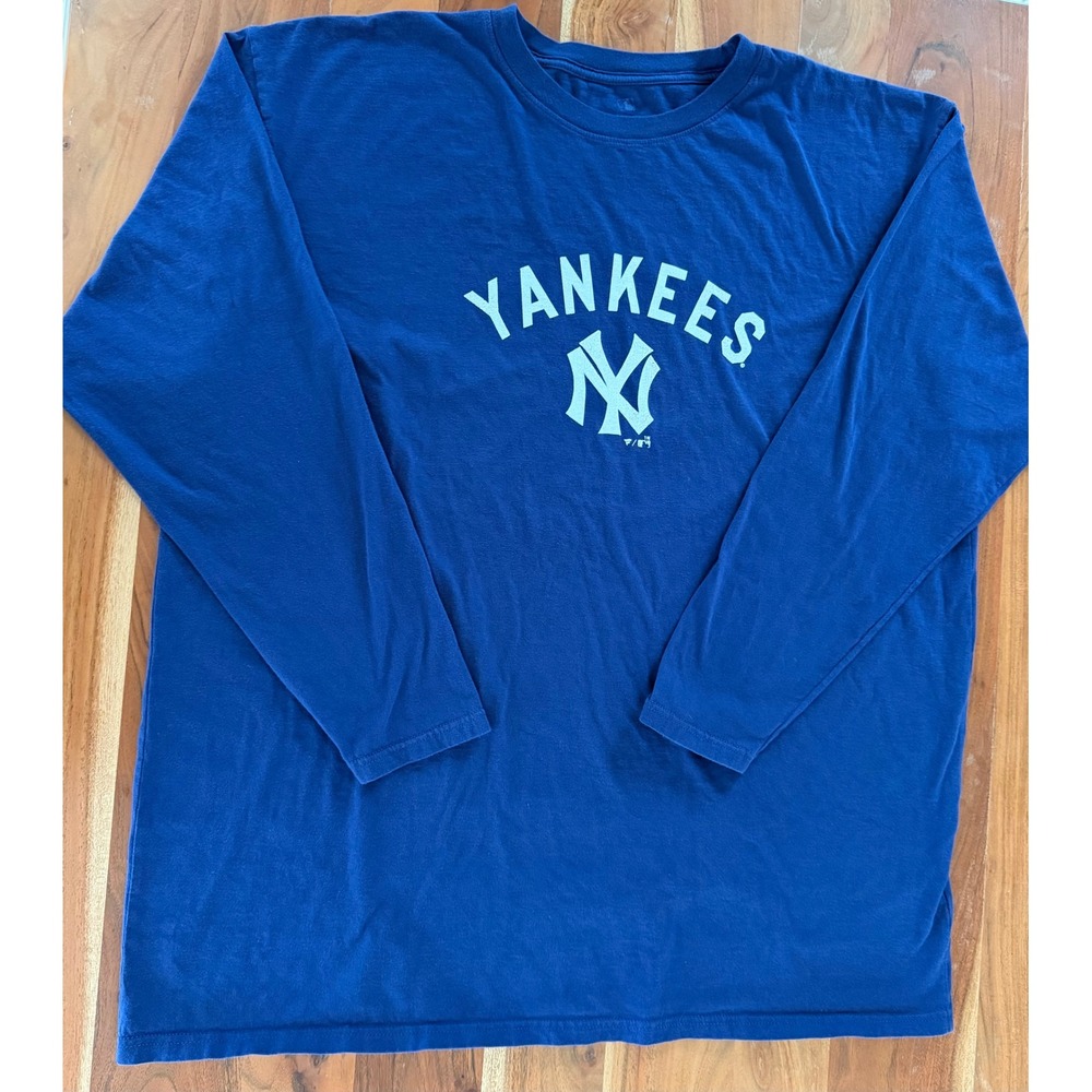 Fanatics MLB New York Yankees Long Sleeve T-Shirt Mens 3XLB Navy Blue Cotton